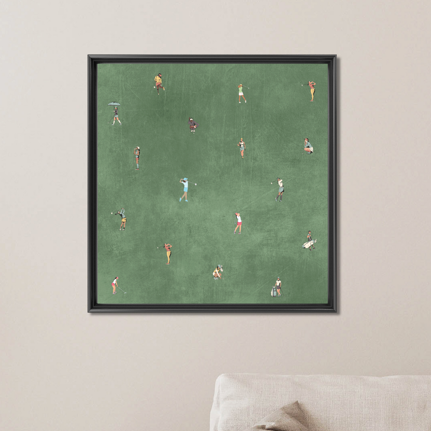 Tiny Women Golfers Poster Print Minimalist Wall Art Gift