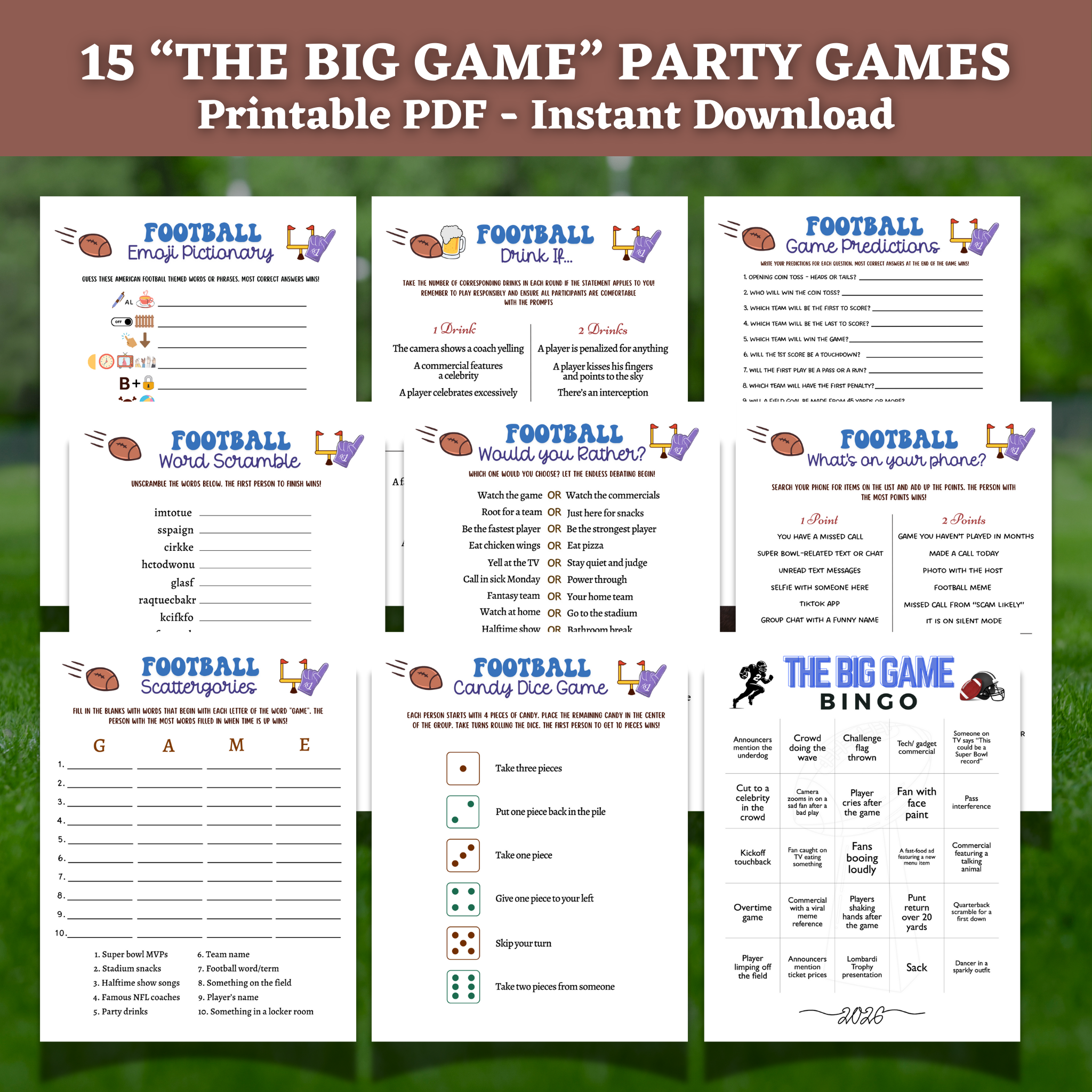 2026 football party games printable bundle – scribbled llc
