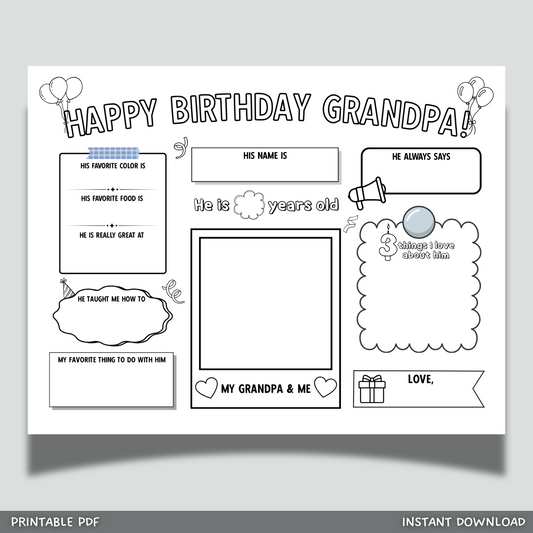 Happy Birthday Grandpa Coloring Page Printable, DIY Gift from Kids All About Grandfather
