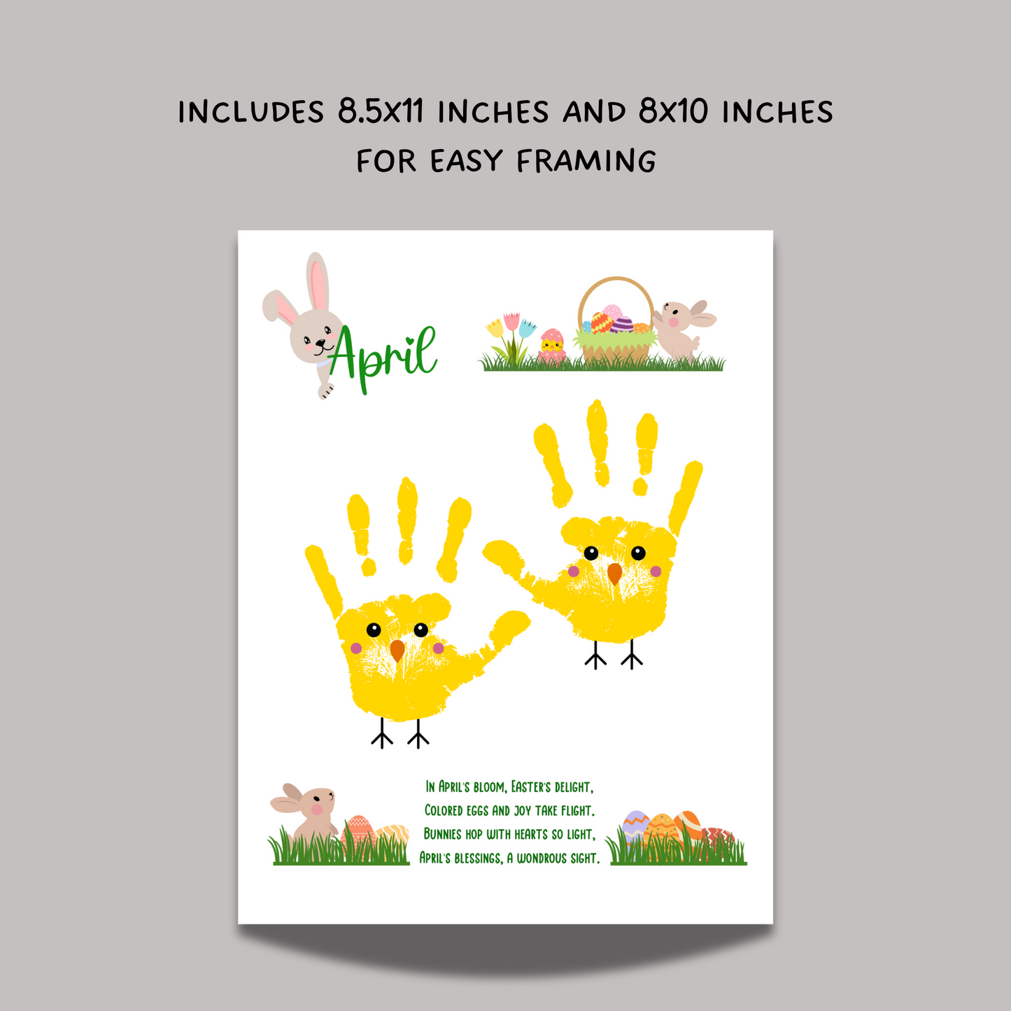 April Handprint Footprint Crafts Printable, DIY Art Kids Preschool Activity, DIY Easter Monthly Keepsakes for Baby Toddler PreK Kindergarten