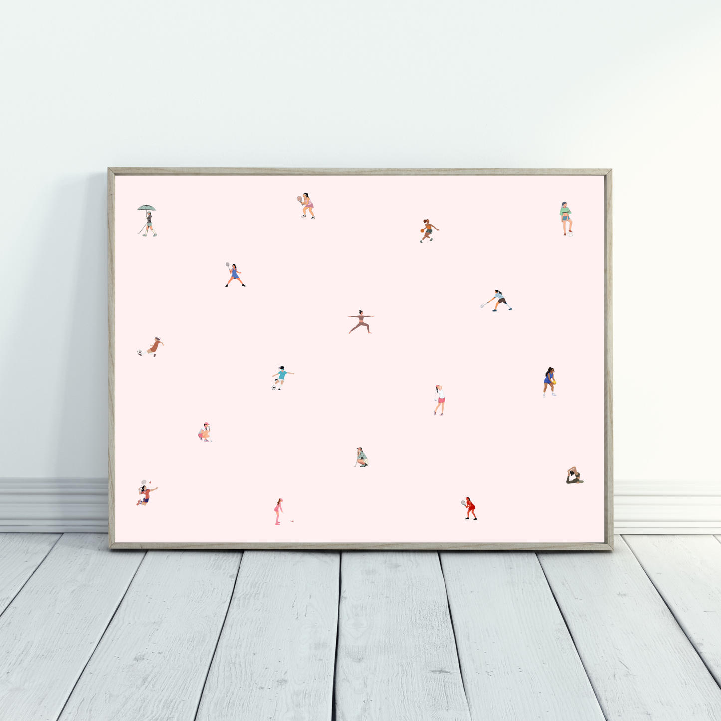 Tiny Female Sports Players Print Art Gift Wall Decor