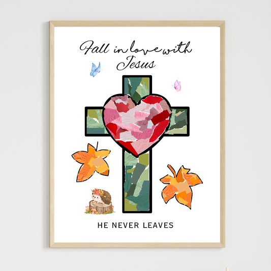 Fall Torn Paper Jesus Cross Craft Printable for Kids