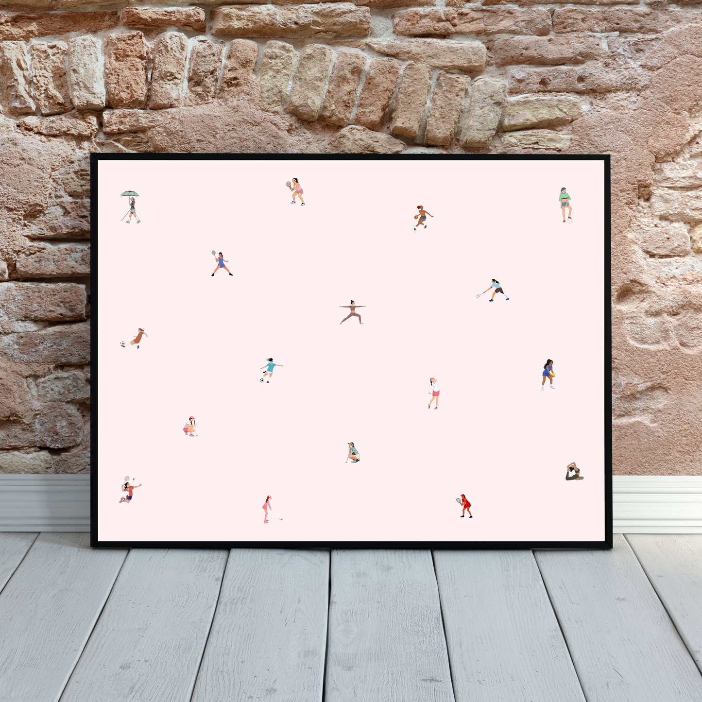 Tiny Female Sports Players Print Art Gift Wall Decor