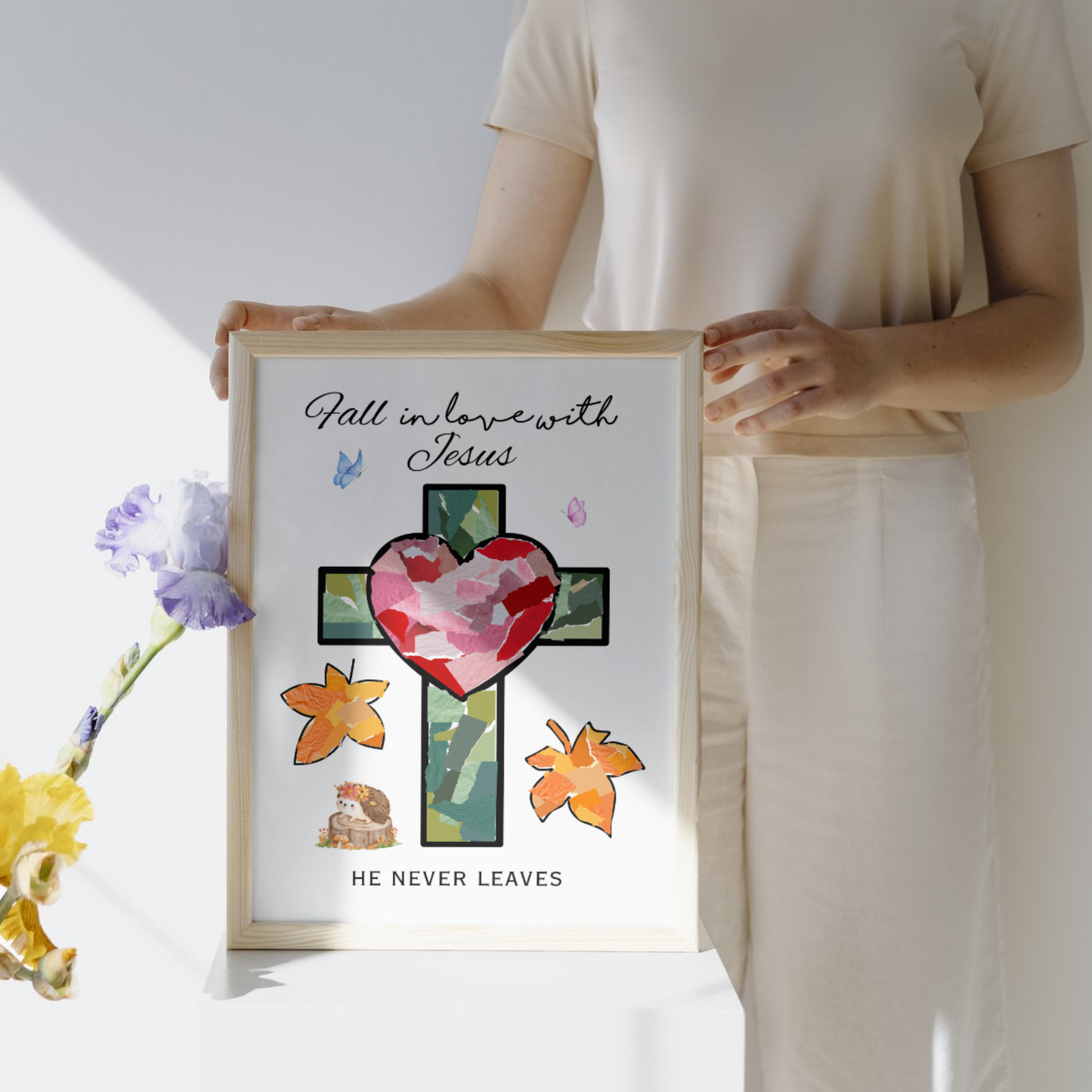 Fall Torn Paper Jesus Cross Craft Printable for Kids