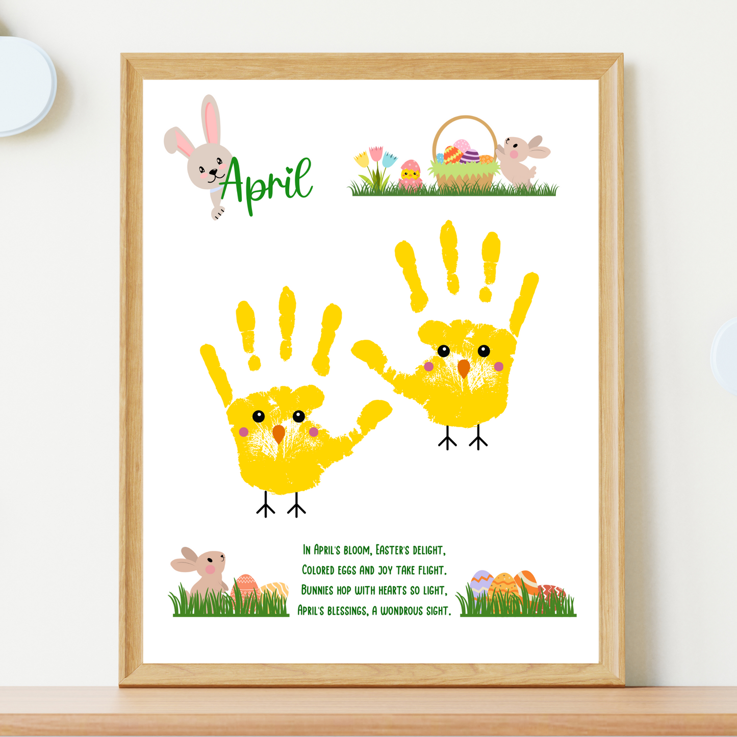 April Handprint Footprint Crafts Printable, DIY Art Kids Preschool Activity, DIY Easter Monthly Keepsakes for Baby Toddler PreK Kindergarten