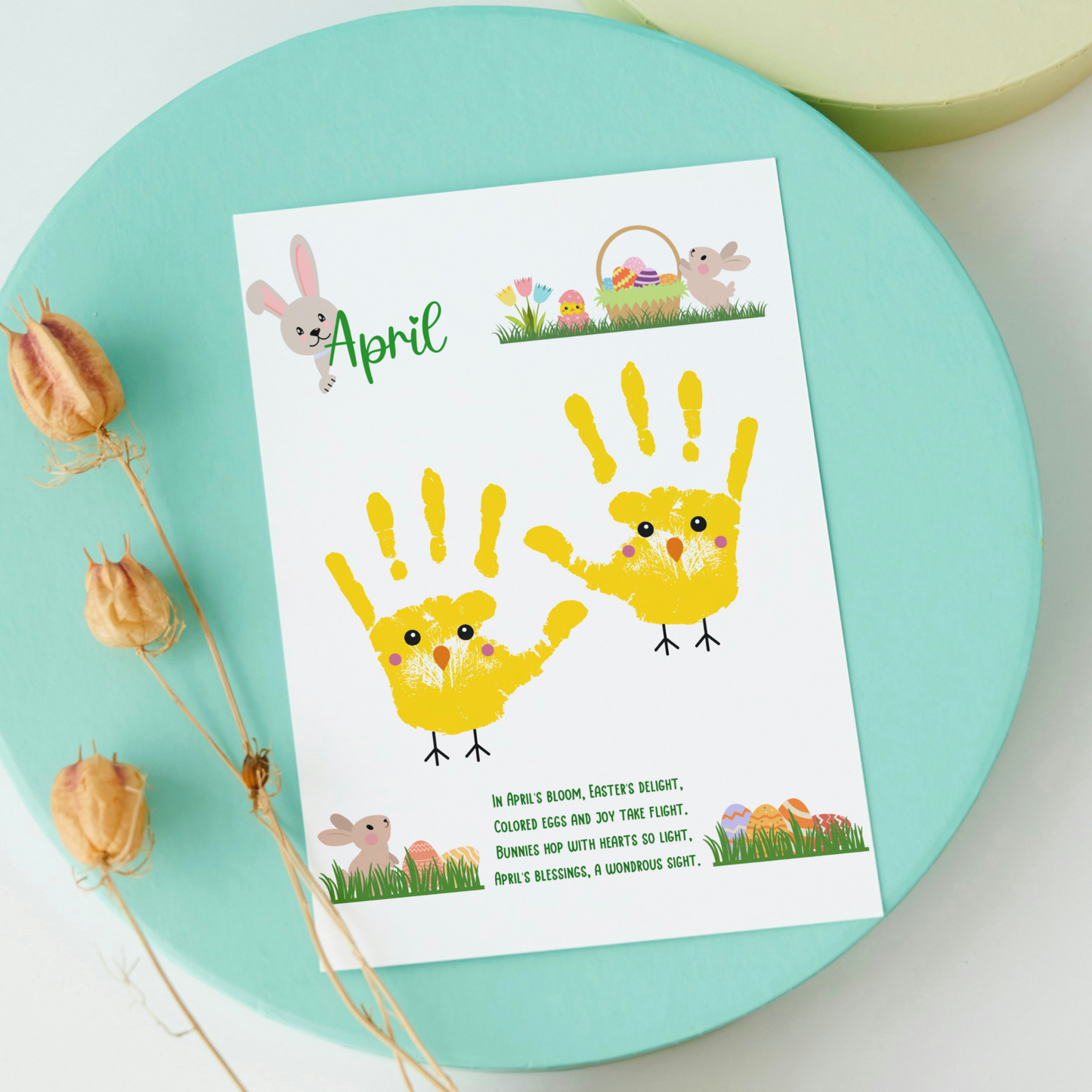 April Handprint Footprint Crafts Printable, DIY Art Kids Preschool Activity, DIY Easter Monthly Keepsakes for Baby Toddler PreK Kindergarten