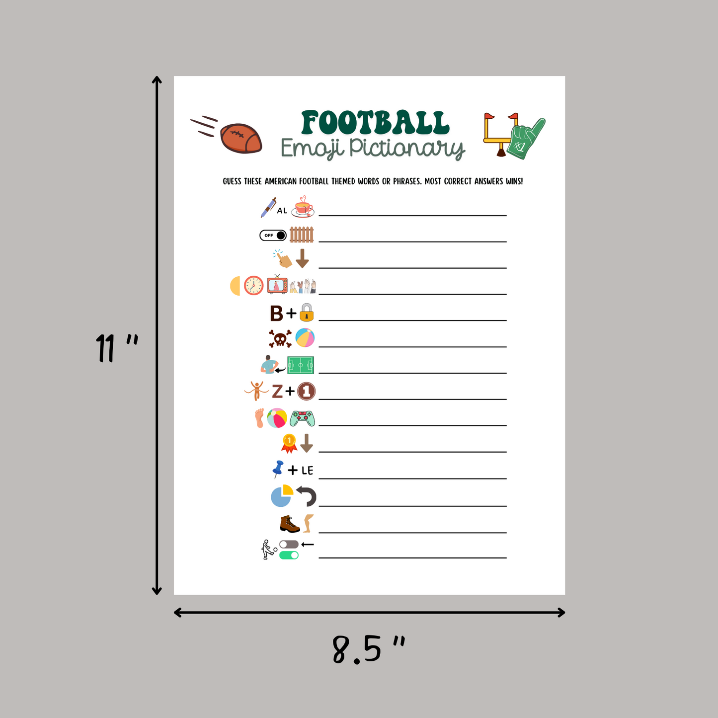 2025 Football Emoji Pictionary Game Printable, Super Bowl Sunday Party Game Tailgate Activity, Fantasy Football