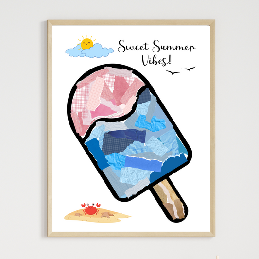 Summer Themed Torn Paper Crafts Printable, DIY Ice Cream Art for Kids