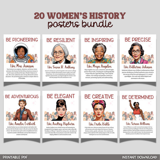 Women's History Month Posters Printable, Inspirational Historical Figures School Classroom March Bulletin Board Display Decor