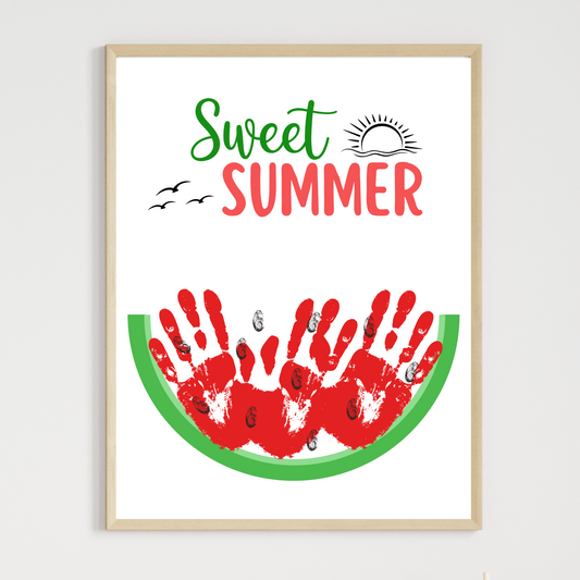 Watermelon Summer Handprint Craft Printable, DIY Art Project for Kids Activity Template