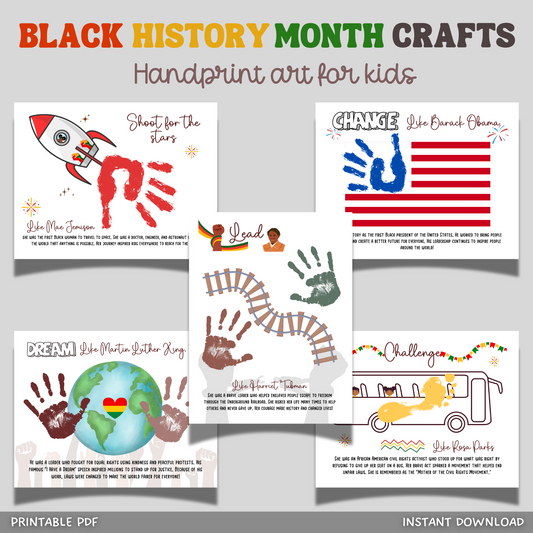 Black History Month Crafts Printable, Historical African American DIY Handprint Art Kids Activity School Preschool Homeschool