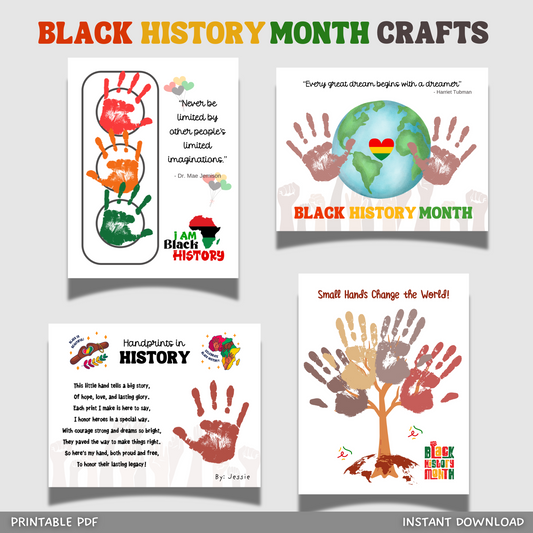 Black History Month Handprint Crafts Printable Bundle, DIY Art Kids Activity Keepsake