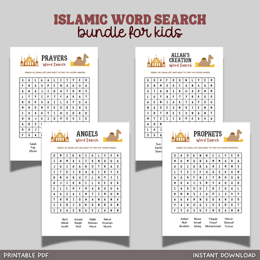 Islamic Word Search Printable Activity for Kids, Educational Games Wordsearch Sheets Angels Prophets Prayer Ramadan Eid Gift Ideas Children