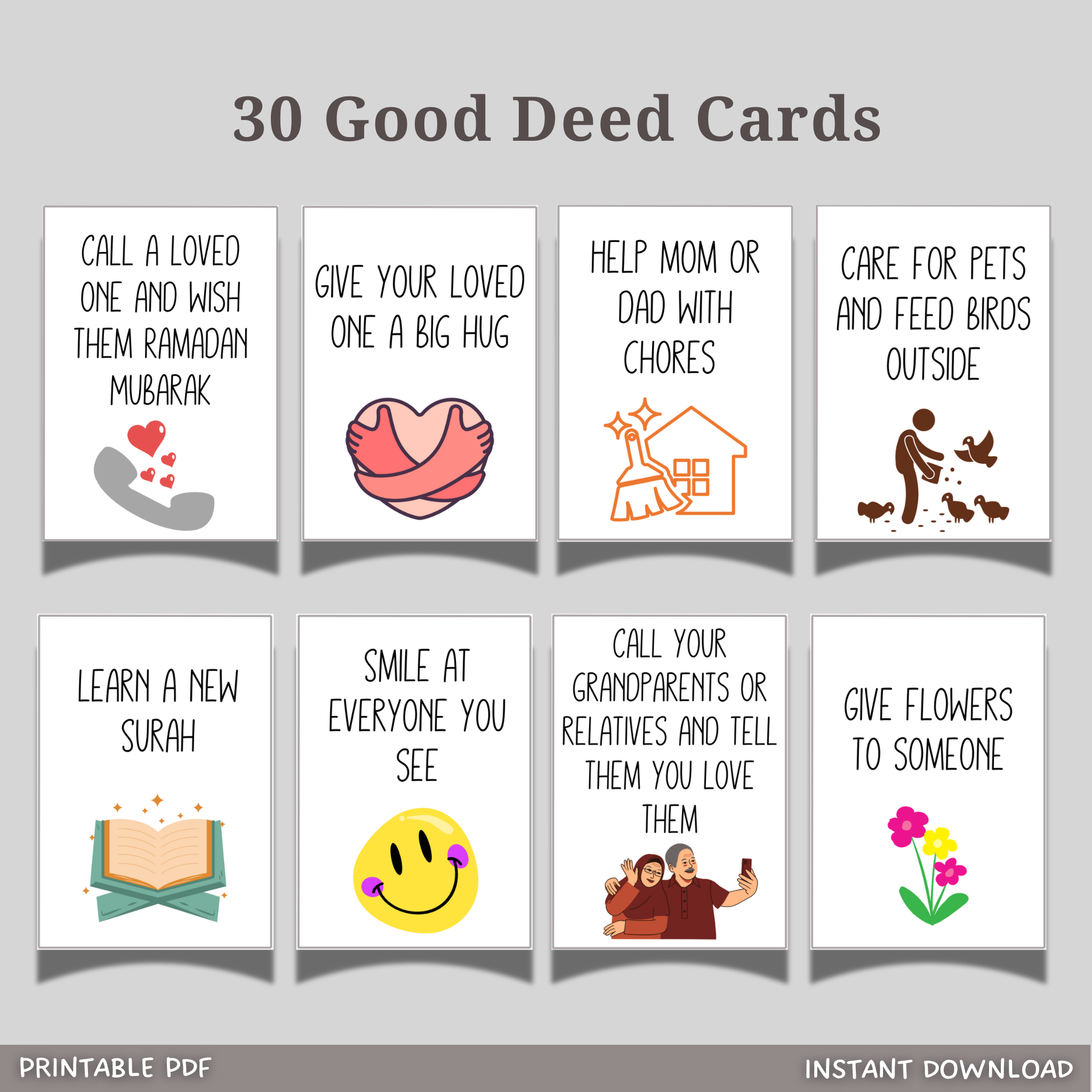 Ramadan Good Deeds Cards for Kids Printable, Advent Calendar Reminder ...