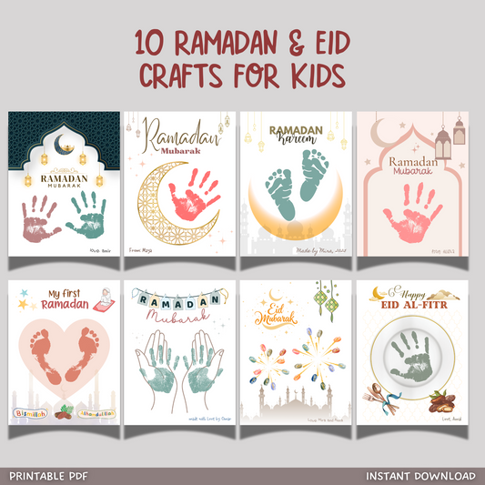 Ramadan Handprint Footprint Crafts Printable, Eid DIY Art Holiday Activity for Kids Preschool Homeschool Decor Card Gift Idea