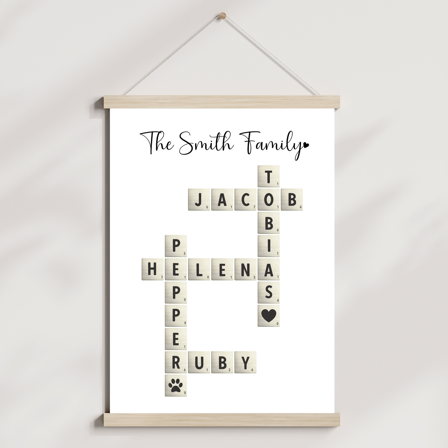 Personalized Family Name Sign Printable, Crossword Scrabble Letter for Wife Mom Grandma Gift