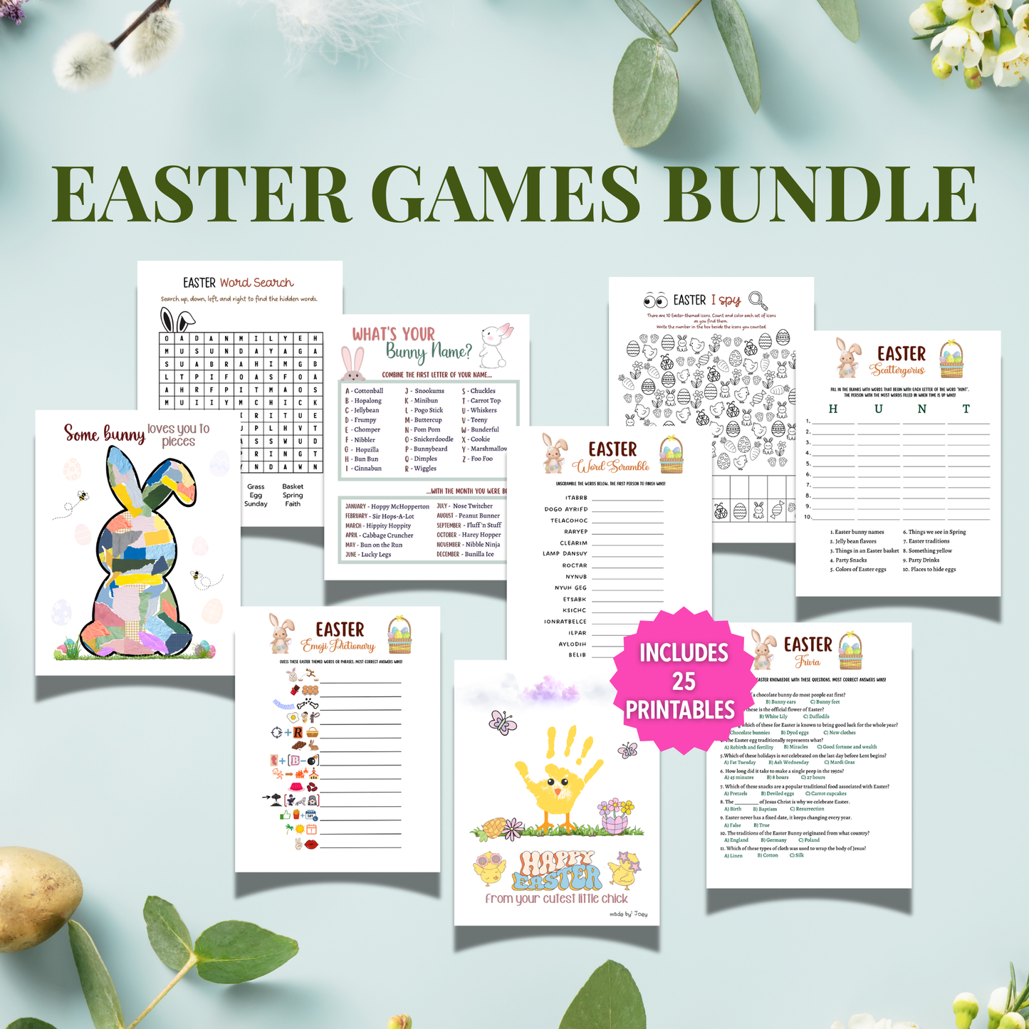 Easter Games Bundle 25 Printables for Kids & Adults