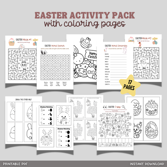 Easter Activity Pack Printable Games Bundle, Coloring Pages for Kids Preschool Daycare Homeschool Sunday School Sheet
