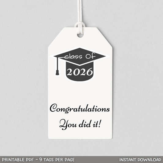 Graduation Gift Tags Printable, 2026 Congrats Grad Tags