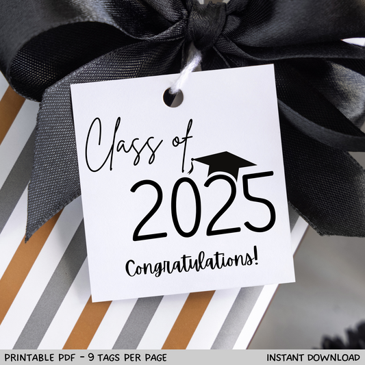 Class of 2025 Graduation Square Gift Tag Simple Modern Minimalist Printable