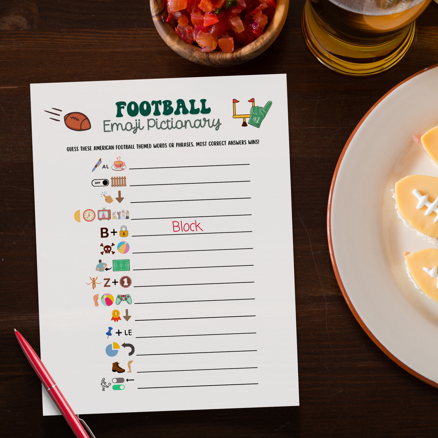 2025 Football Emoji Pictionary Game Printable, Super Bowl Sunday Party Game Tailgate Activity, Fantasy Football