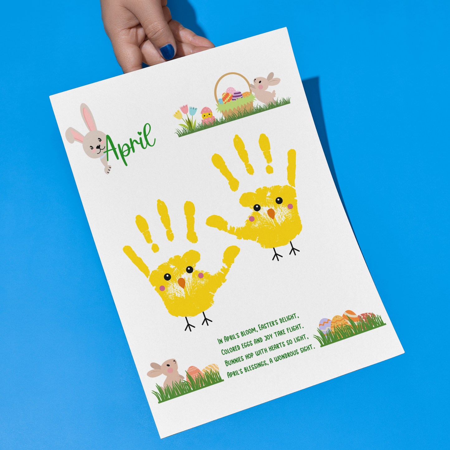 April Handprint Footprint Crafts Printable, DIY Art Kids Preschool Activity, DIY Easter Monthly Keepsakes for Baby Toddler PreK Kindergarten