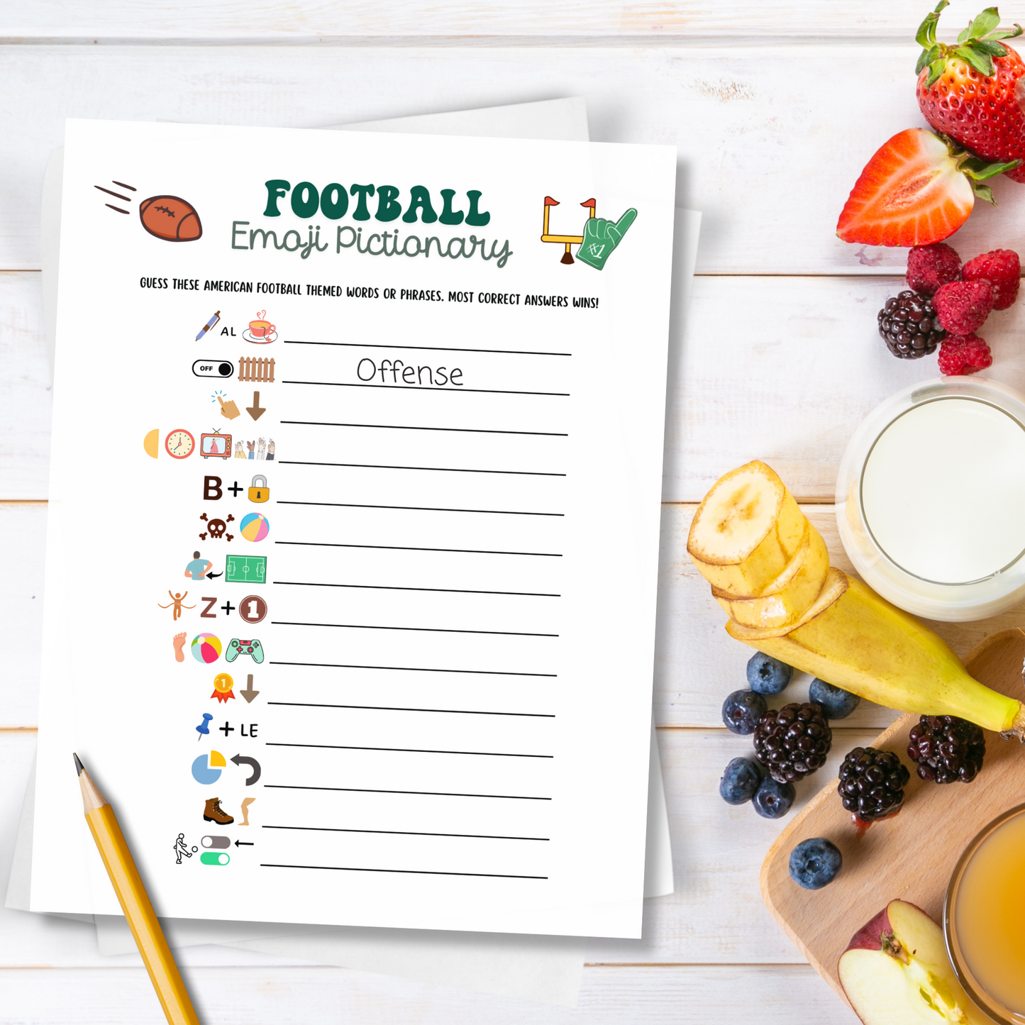 2025 Football Emoji Pictionary Game Printable, Super Bowl Sunday Party Game Tailgate Activity, Fantasy Football