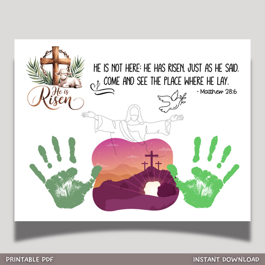 Christian Easter Handprint Craft Jesus Resurrection Printable, DIY Art for Kids Sunday School Church Preschool Toddler Palm Sunday Activity