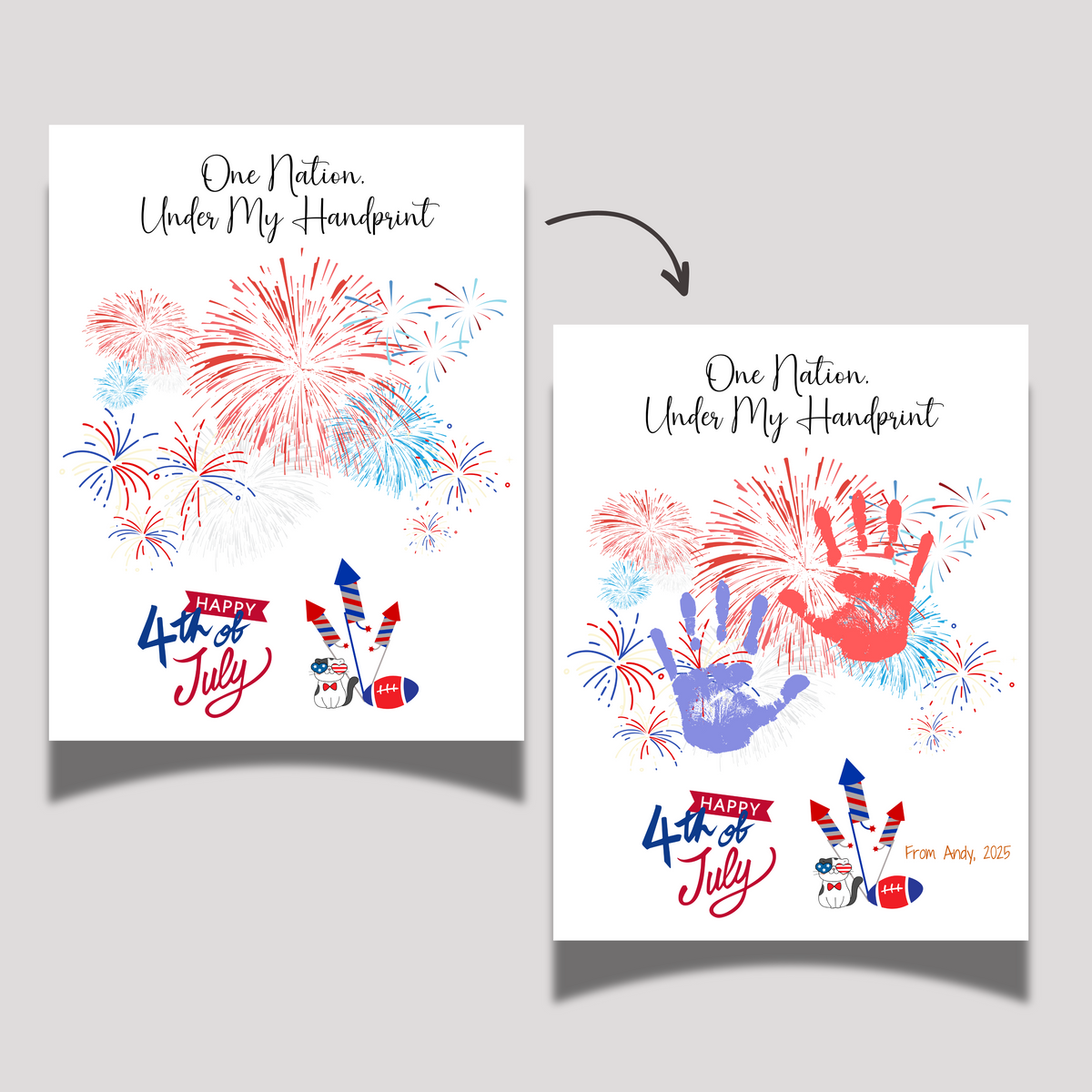 Firework July Hand Lettering Fourth of July Fireworks Handprint Craft Printable, DIY Art Keepsake f ...