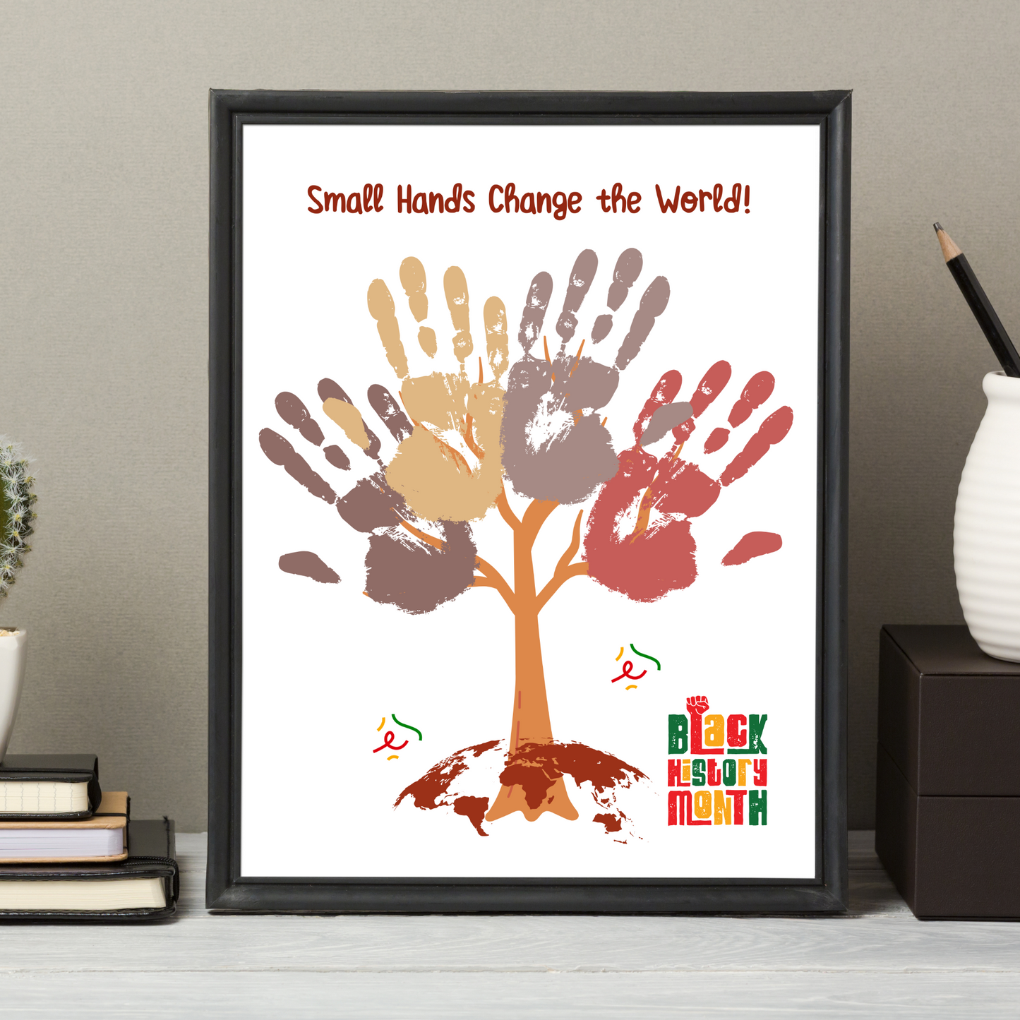 Small Hands Change the World Black History Month Handprint Craft Printable, DIY Art Kids Activity