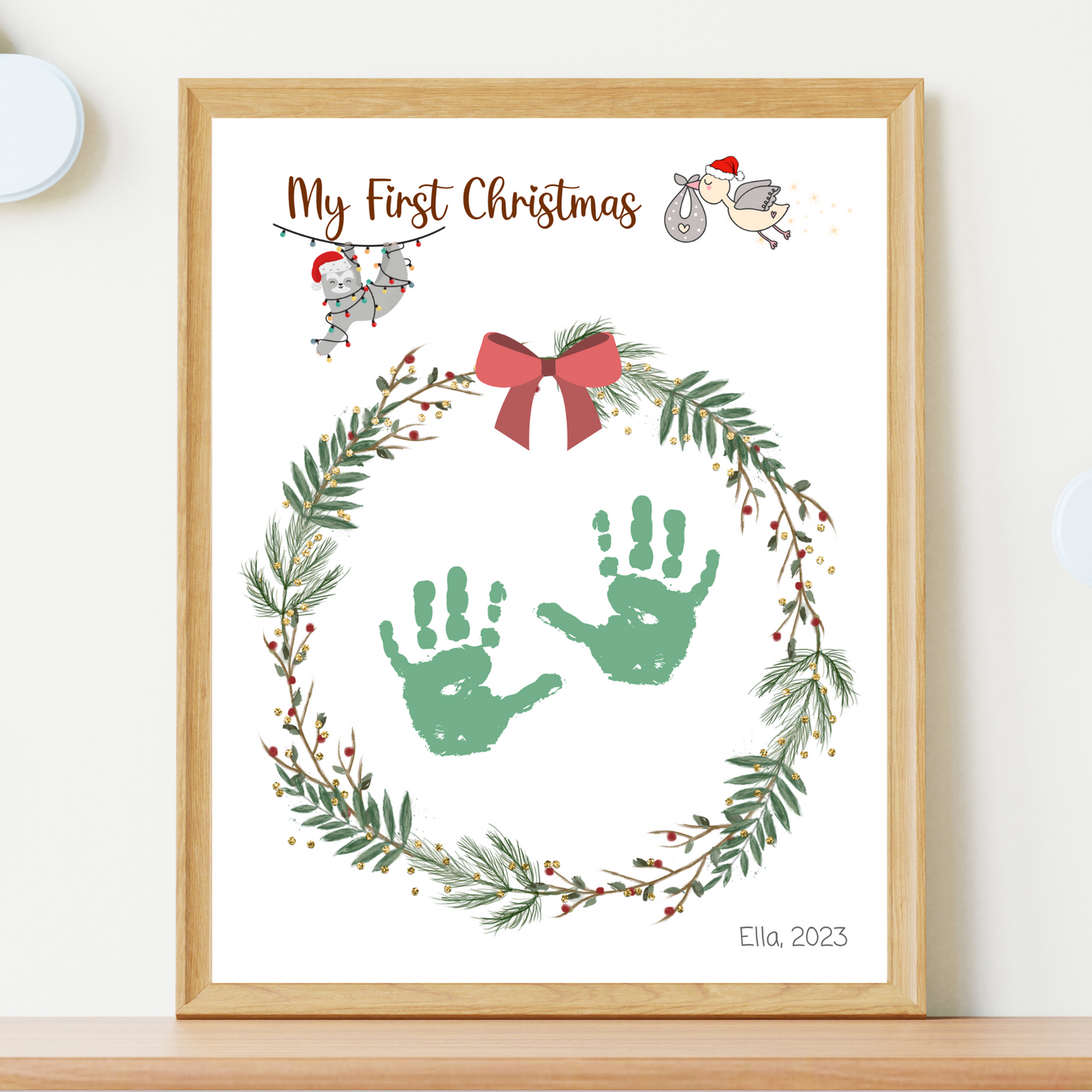 First Christmas Handprint Footprint Craft Printable, DIY Holiday Art Activity Newborn Baby Kids Children Memory Keepsake Grandparents Gift