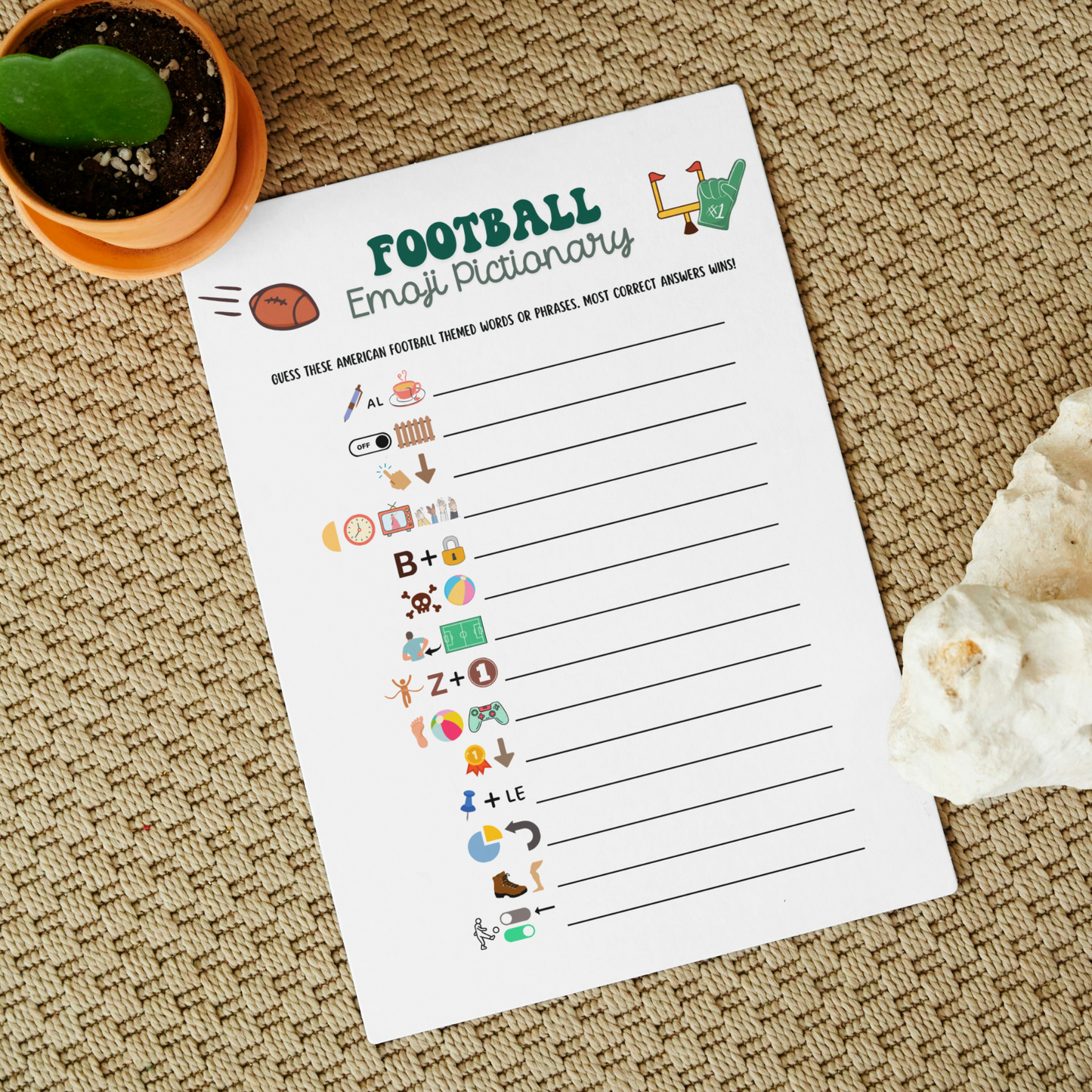 2025 Football Emoji Pictionary Game Printable, Super Bowl Sunday Party Game Tailgate Activity, Fantasy Football