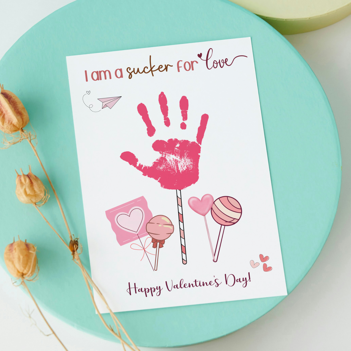 Valentines Day Handprint Holiday Crafts Printable DIY Candy Art for Kids Baby Toddler Activity Keepsake