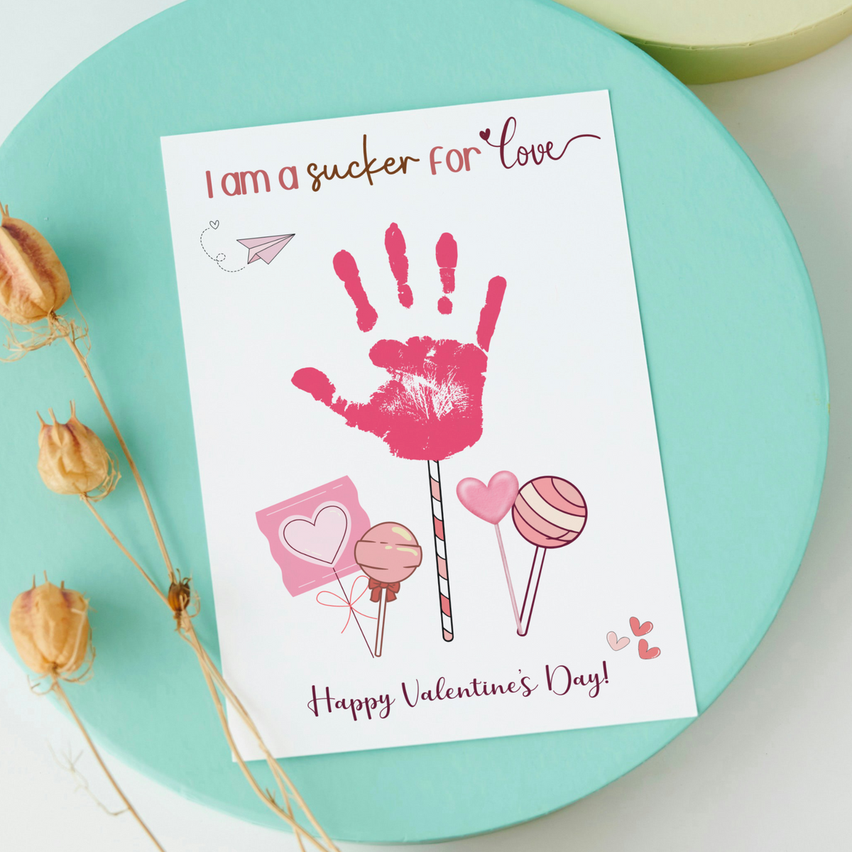 Valentines Day Handprint Holiday Crafts Printable DIY Candy Art for Ki ...