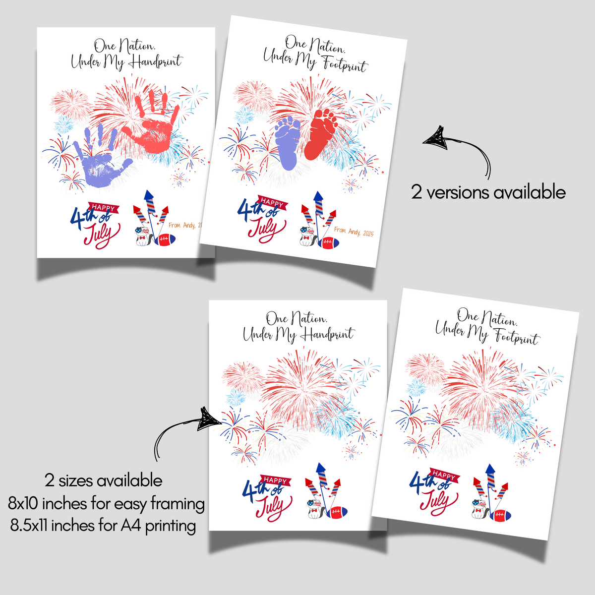 Firework July Hand Lettering Fourth of July Fireworks Handprint Craft Printable, DIY Art Keepsake f ...
