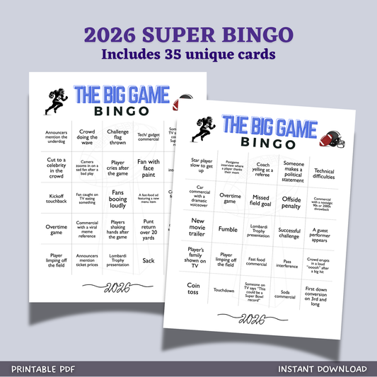2026 Football Bingo Printable Party Game