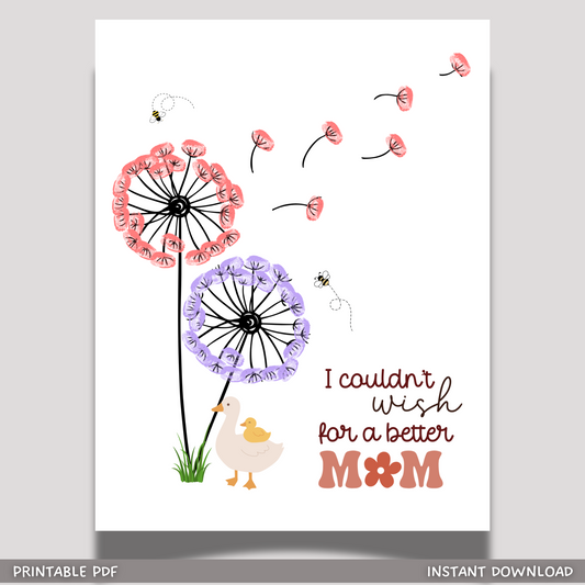 Mothers Day Fingerprint Craft for Kids Printable, DIY Card Handprint Art Keepsake Personalized Birthday Gift for Mom