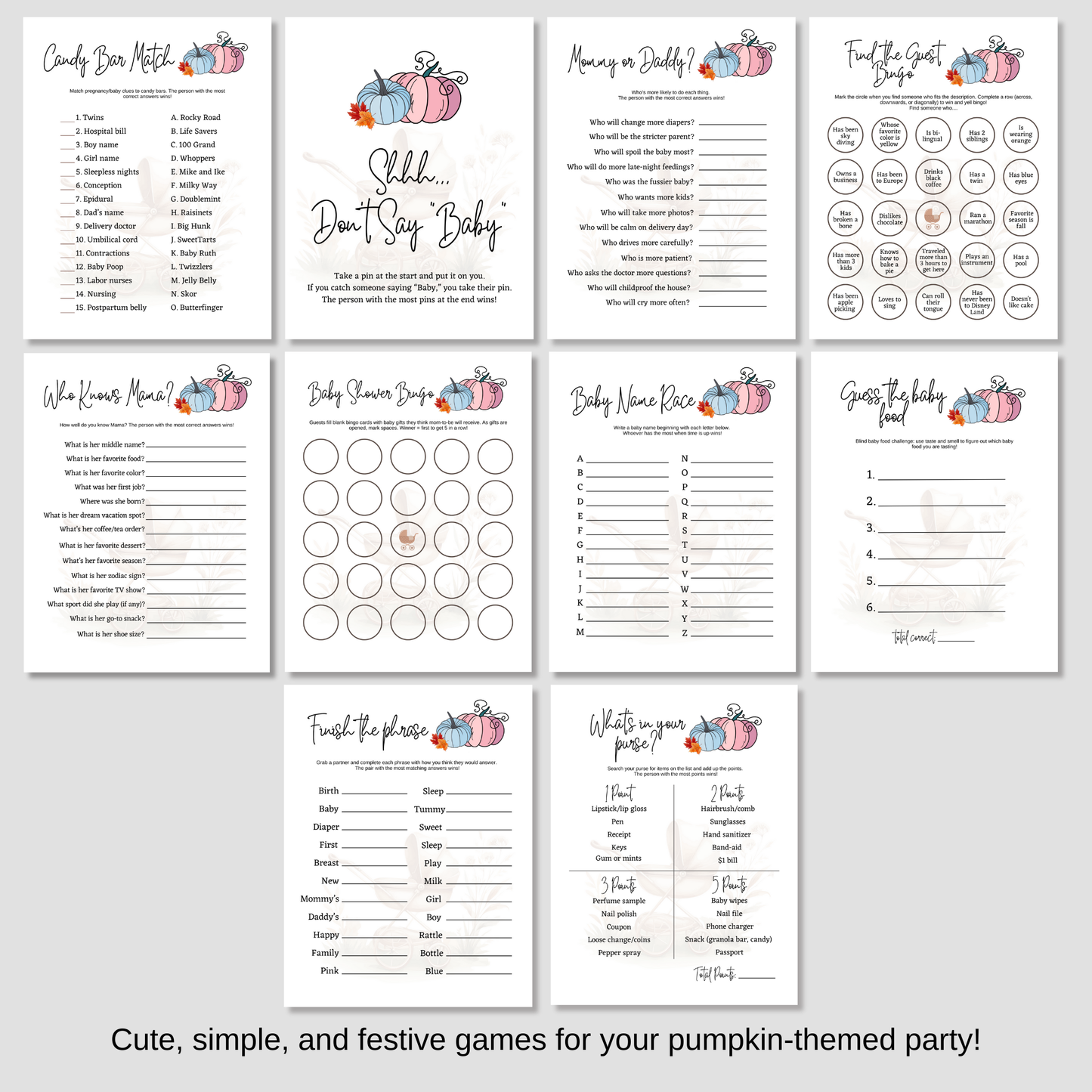 Little Pumpkin Baby Shower Games Fall Party Printable
