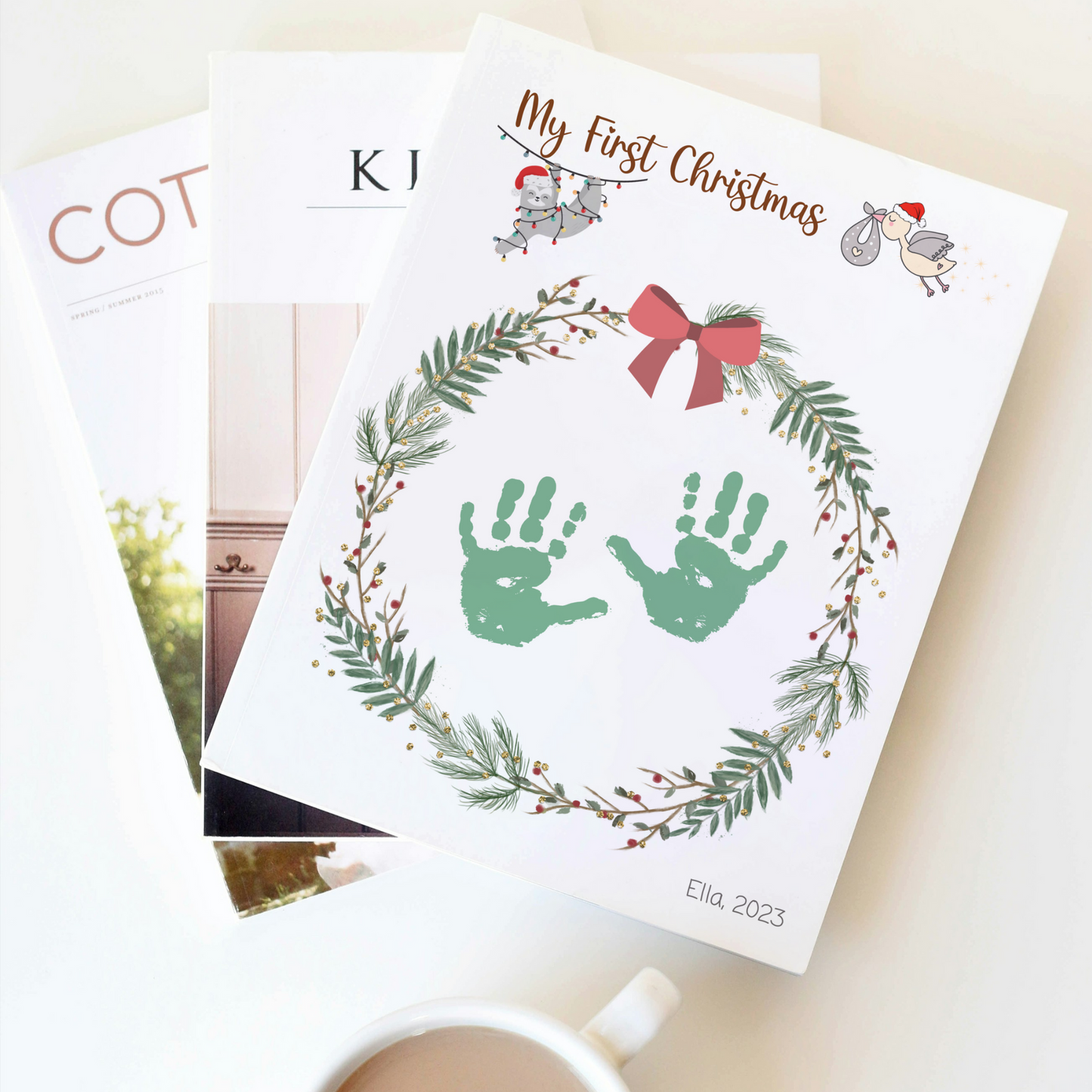 First Christmas Handprint Footprint Craft Printable, DIY Holiday Art Activity Newborn Baby Kids Children Memory Keepsake Grandparents Gift