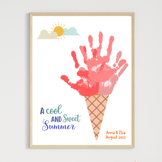 Ice Cream Cone Summer Handprint Craft Printable, DIY Art Project for Kids Activity Template