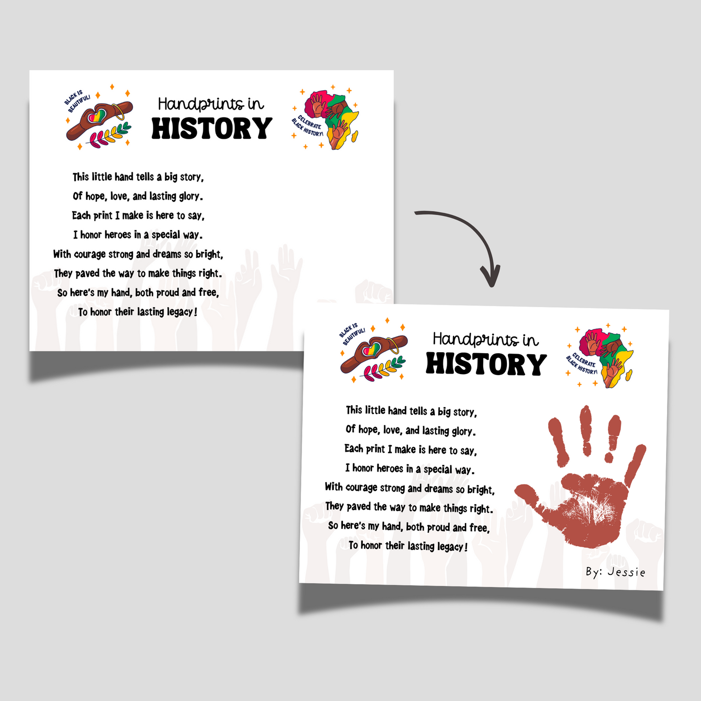 Black History Month Handprint Craft Printable, DIY Poem Art Kids Activity Keepsake