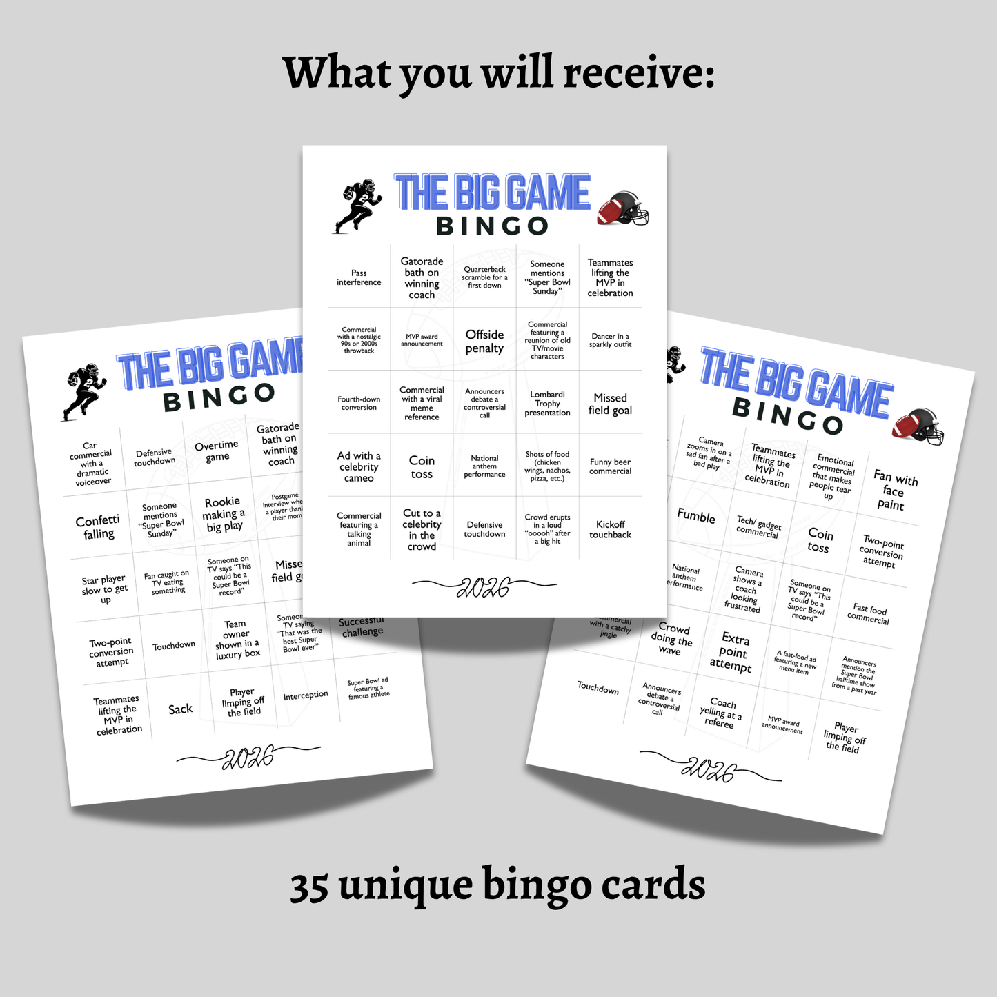 2026 Football Bingo Big Game Family Watch Party