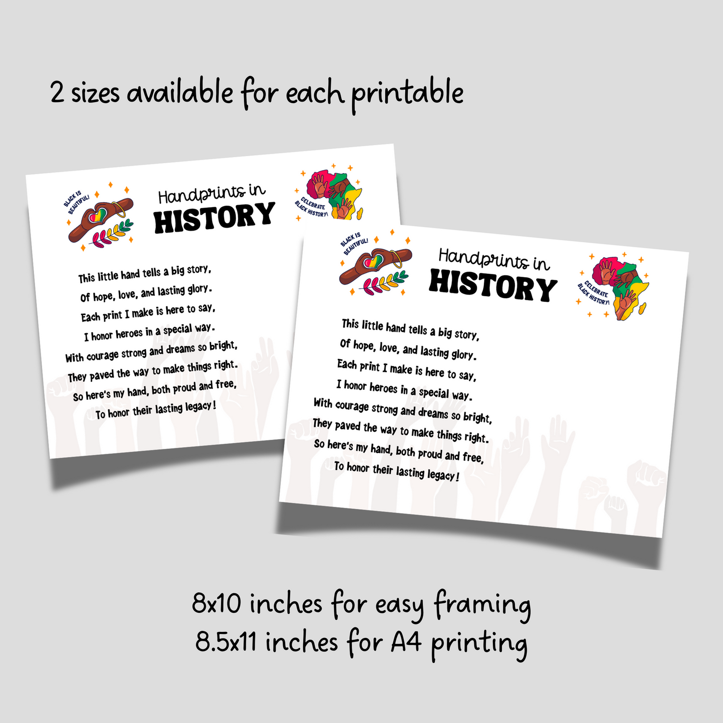 Black History Month Handprint Craft Printable, DIY Poem Art Kids Activity Keepsake