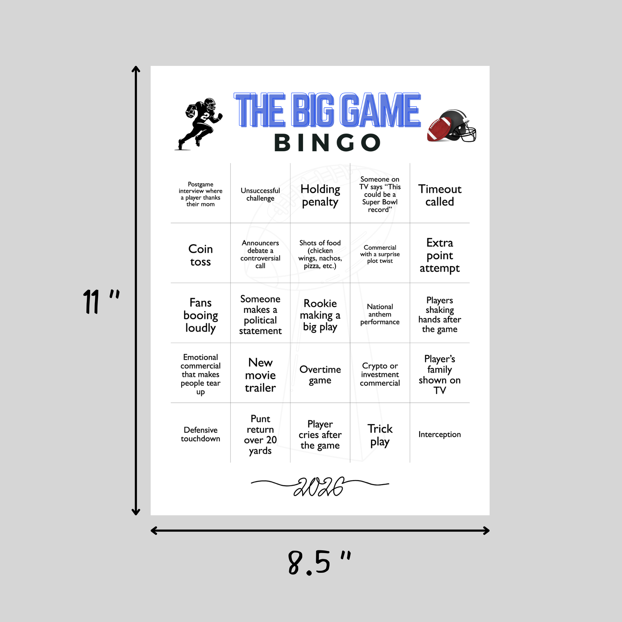 2026 football bingo big game family watch party – scribbled llc
