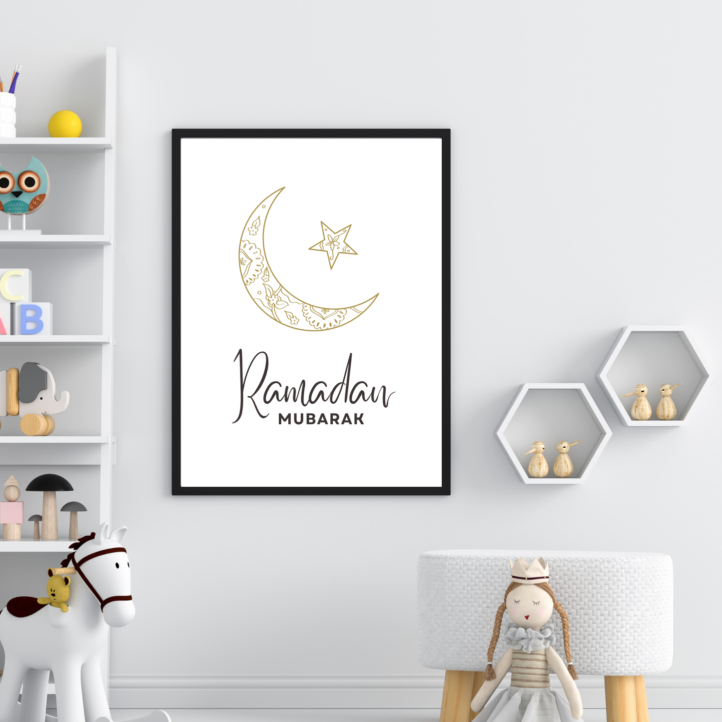 Ramadan Mubarak Crescent Moon Star Poster Printable