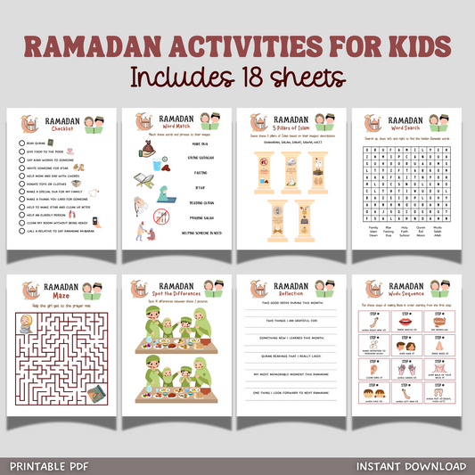 Ramadan Activity Pack Printable Eid Islamic Worksheets for Kids Classroom Homeschool Fun Learning Muslim Activities Word Search Coloring PDF