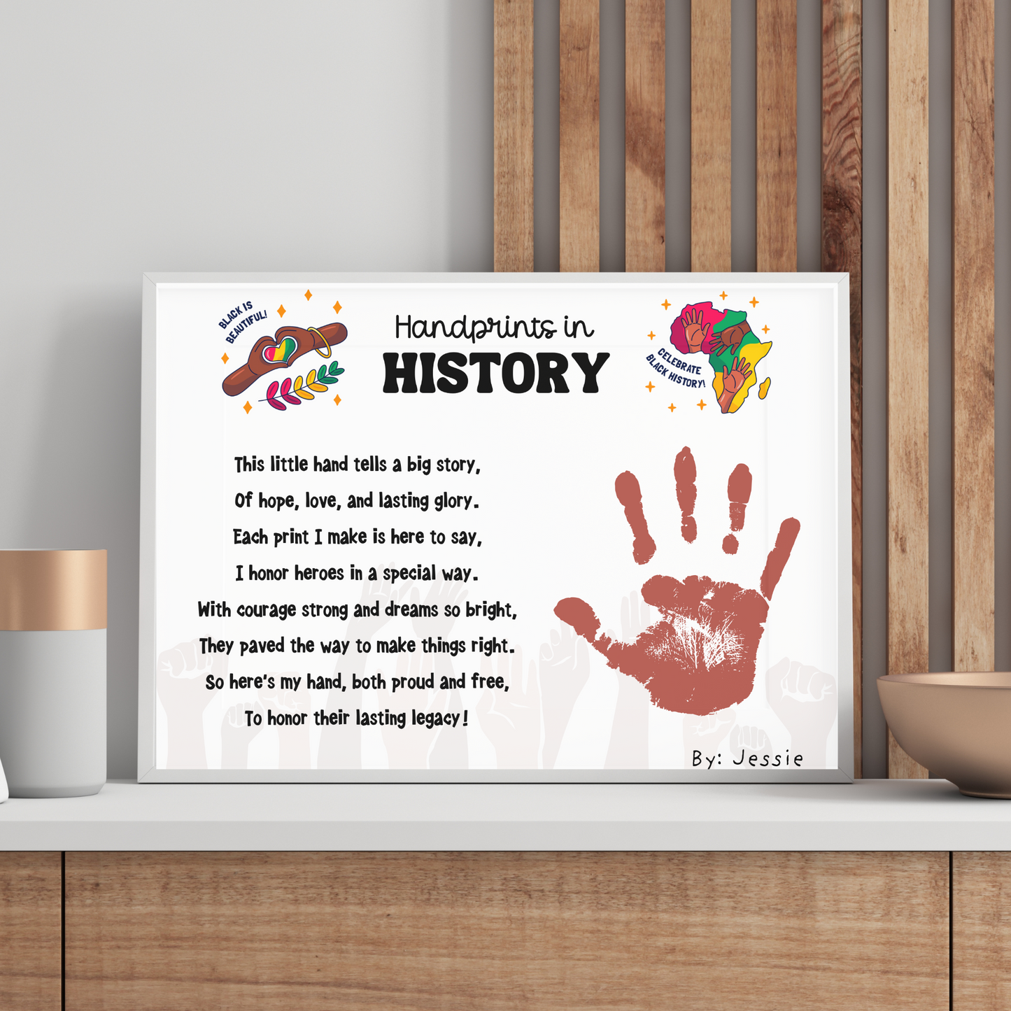 Black History Month Handprint Craft Printable, DIY Poem Art Kids Activity Keepsake