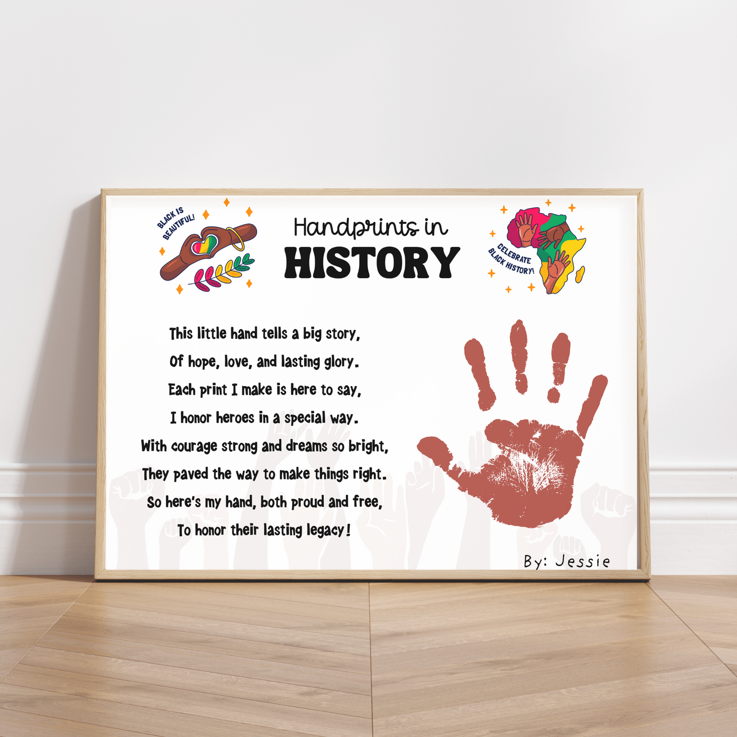 Black History Month Handprint Craft Printable, DIY Poem Art Kids Activity Keepsake