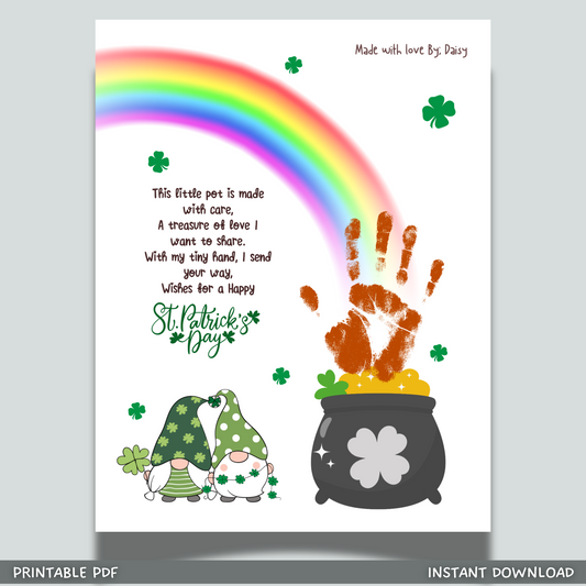 St Patricks Day Pot of Gold Poem Handprint Craft Printable, DIY Art Activity for Kids