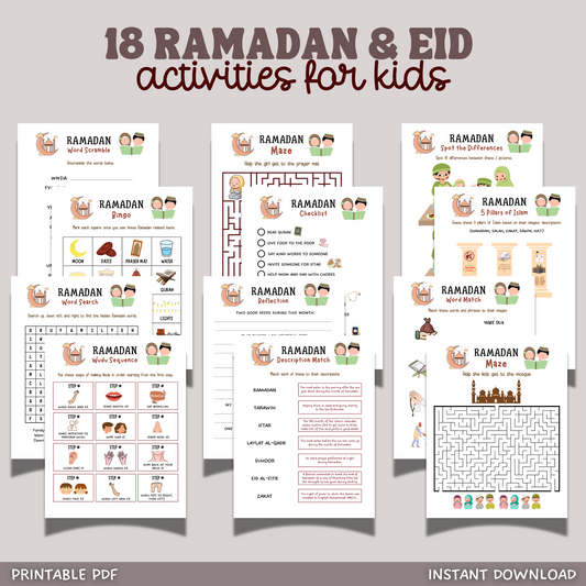 Ramadan Eid Activity Pack Printable Islamic Worksheets for Kids Classroom Homeschool Fun Learning Muslim Activities